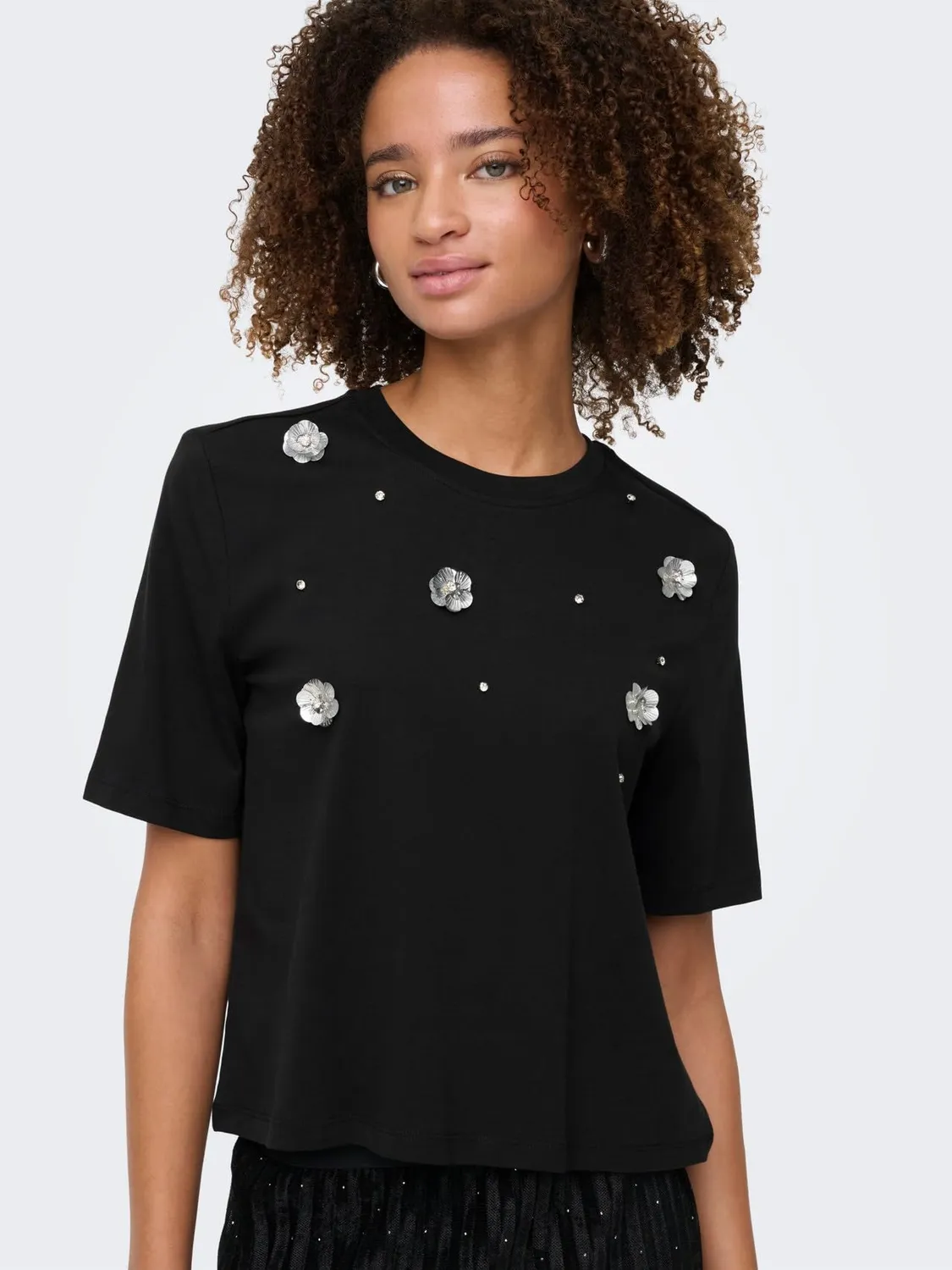 ONLY Onlsilvia Top Maniche Corte Nero
