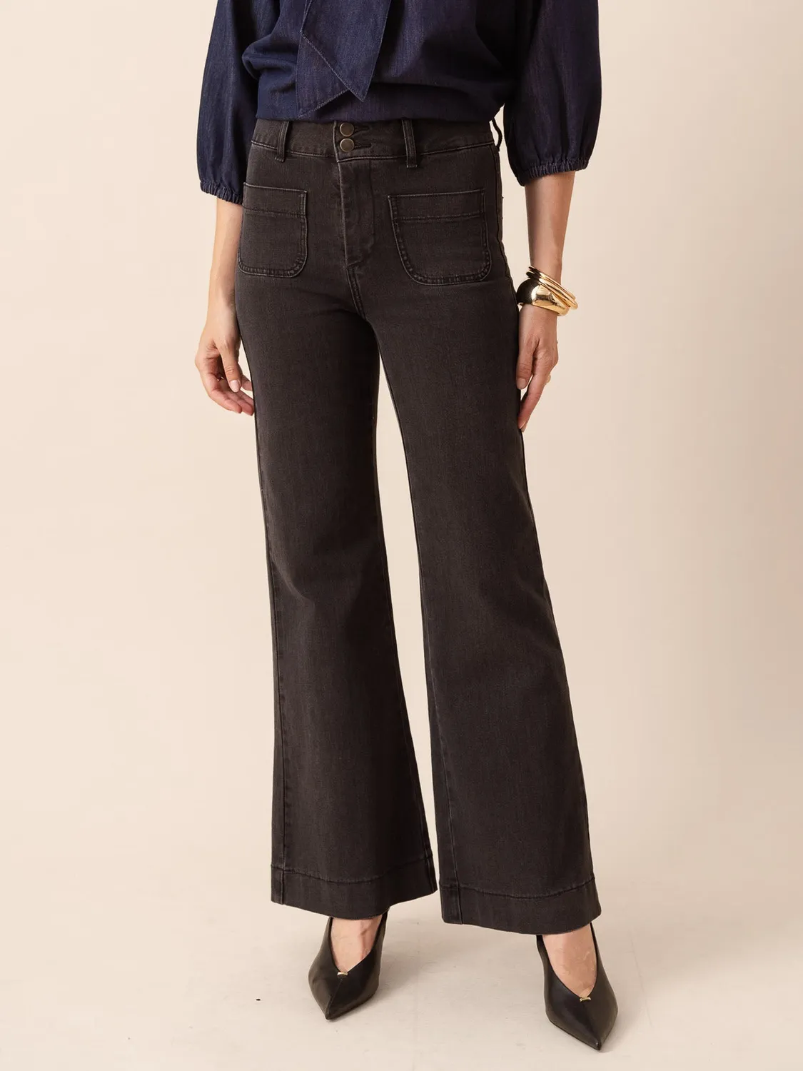 Oraije Elena jeans flare grigio medio cotone
