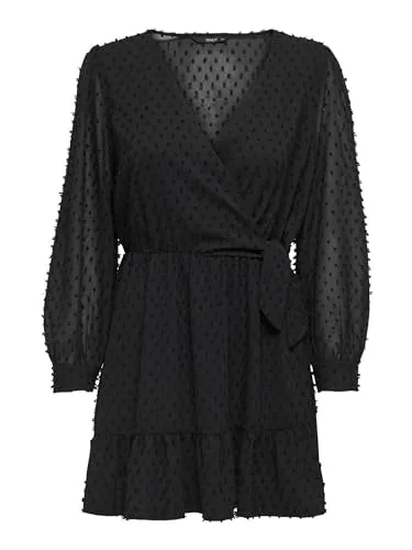 Only Onltiva Wrap abito corto donna nero incrocio