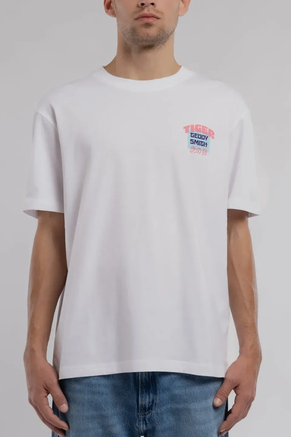 Teddy Smith T-Tiger T-shirt Uomo Bianca Tigre Cotone