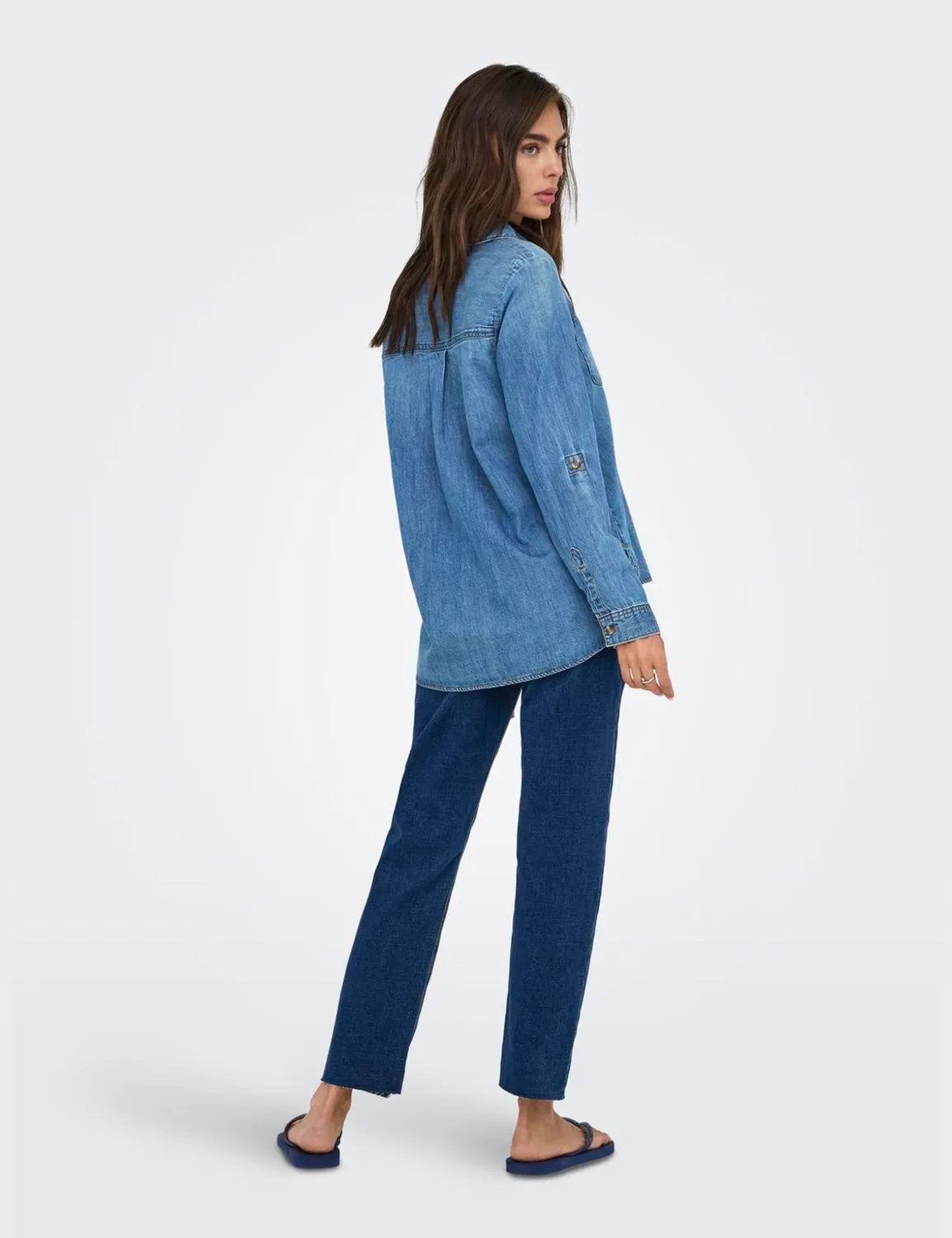 Only Onlyasmin Camicia Denim Donna Blu Medio Lunga