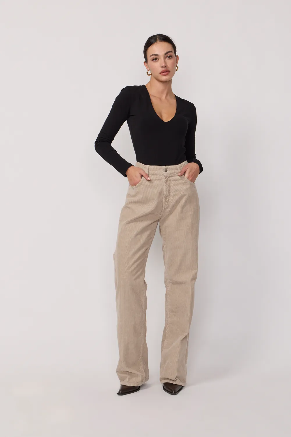 acquaverde Richie pantaloni velluto Beige vita alta