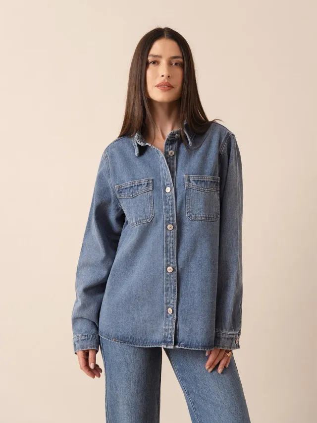Oraije Cheri camicia giacca denim blu stone