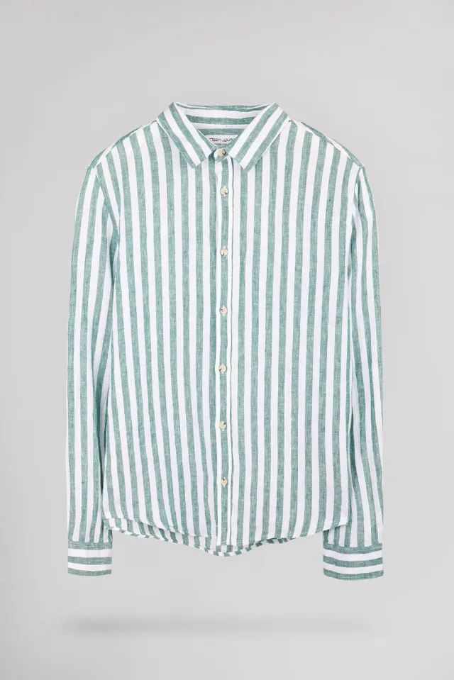 Teddy Smith C-Linen Stripe camicia lino verde forest uomo
