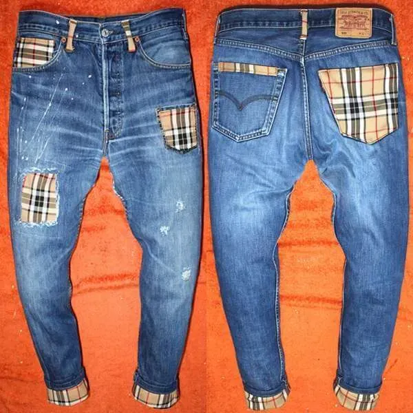 Levi's Vintage Burberry 07 jeans con tessuto custom check