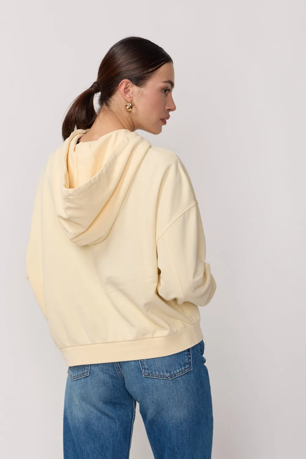 acquaverde Boxy felpa con cappuccio Pale Yellow cotone