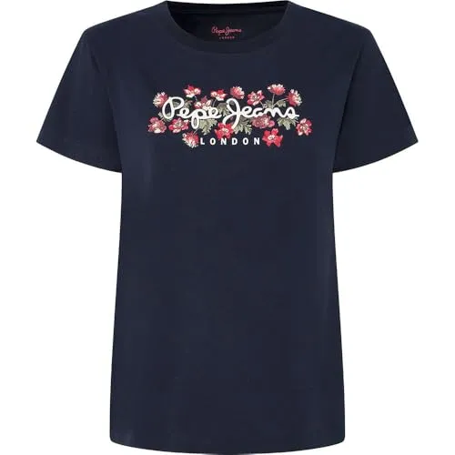 Pepe Jeans Ginny T-Shirt Donna Rossa girocollo fiori