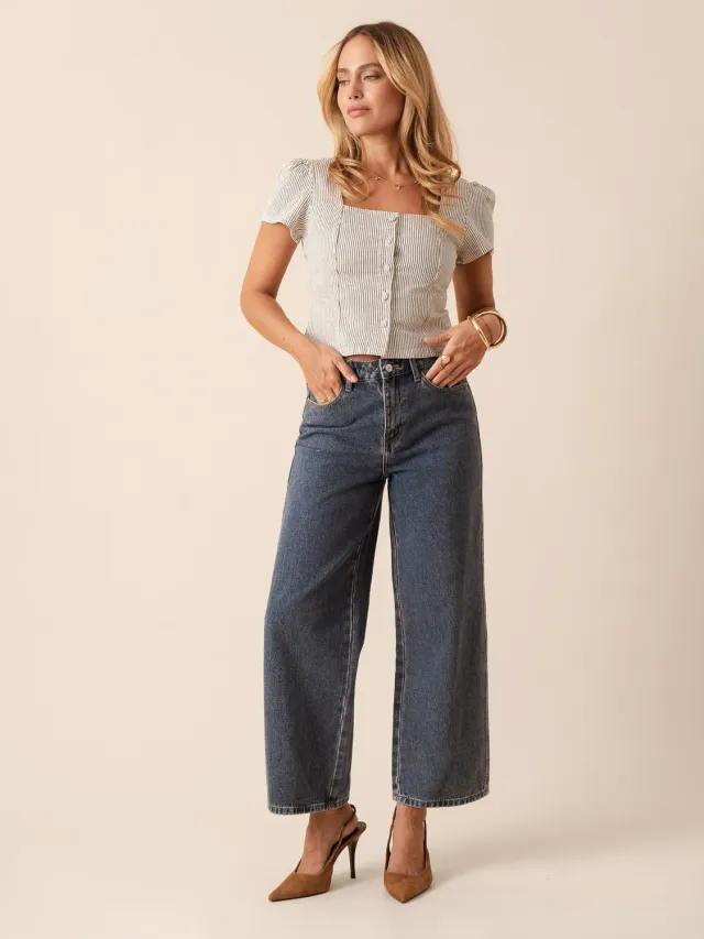 Oraije Colombe jeans wide blu scuro vita alta