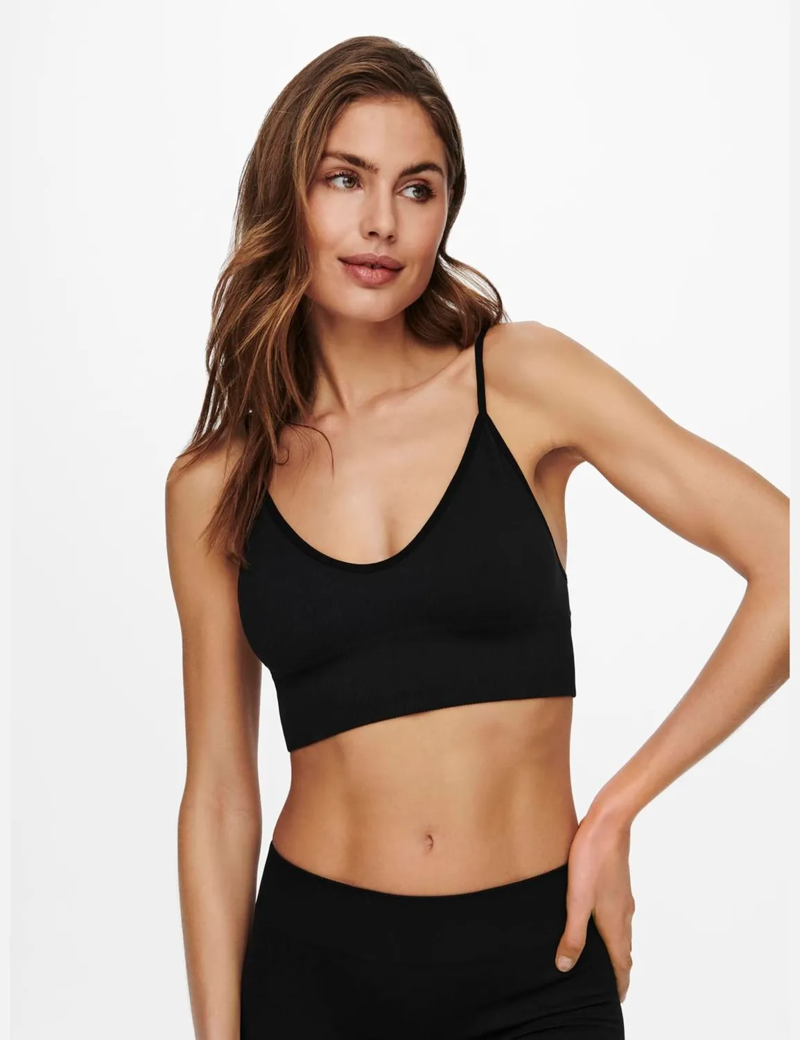 Only Onlvicky Rib top seamless scollo a V opaco