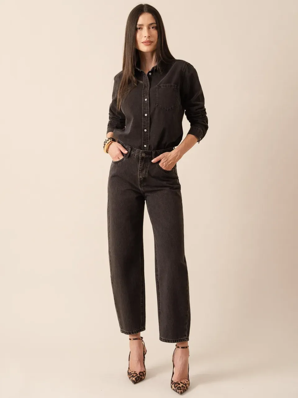 Oraije Bony jeans barrel grigio scuro