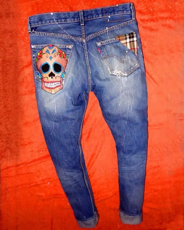 Never Say Never Teschio Burberry Jeans Dipinti Tessuto