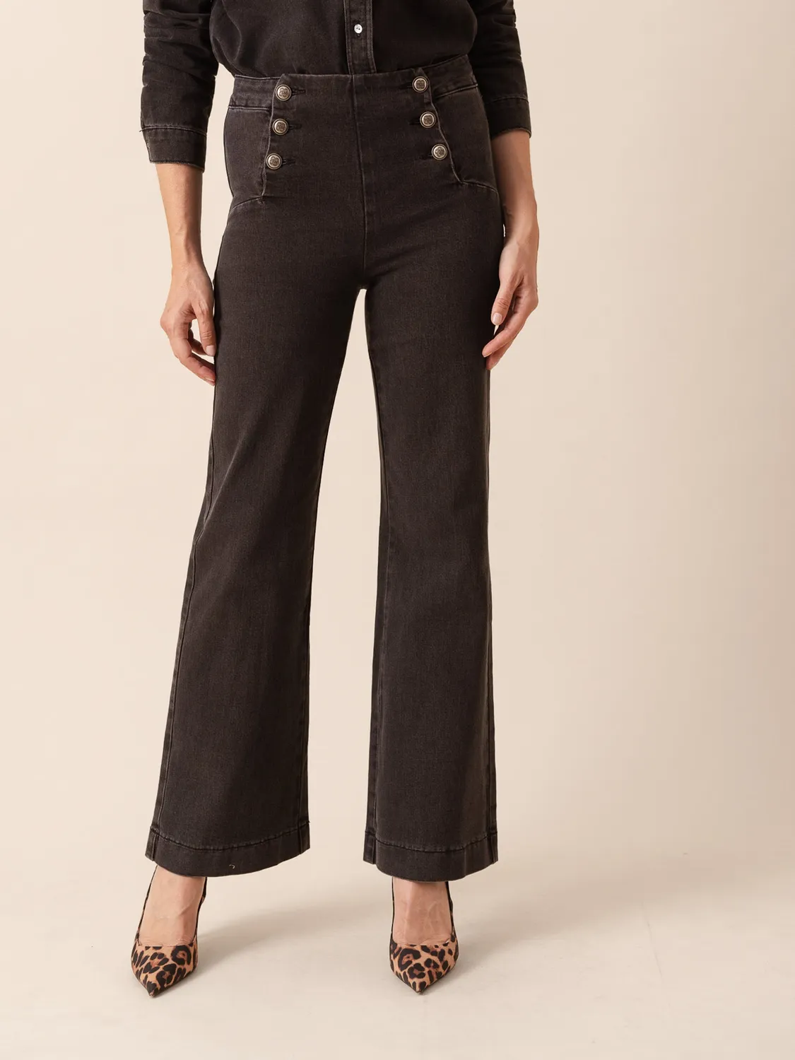 Oraije Victo jeans wide grigio scuro vita alta