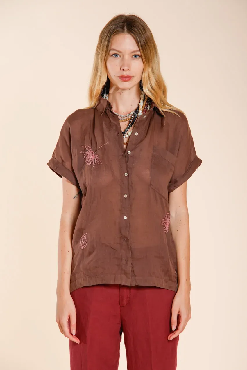 Mason's Livia camicia donna marrone manica corta ramie