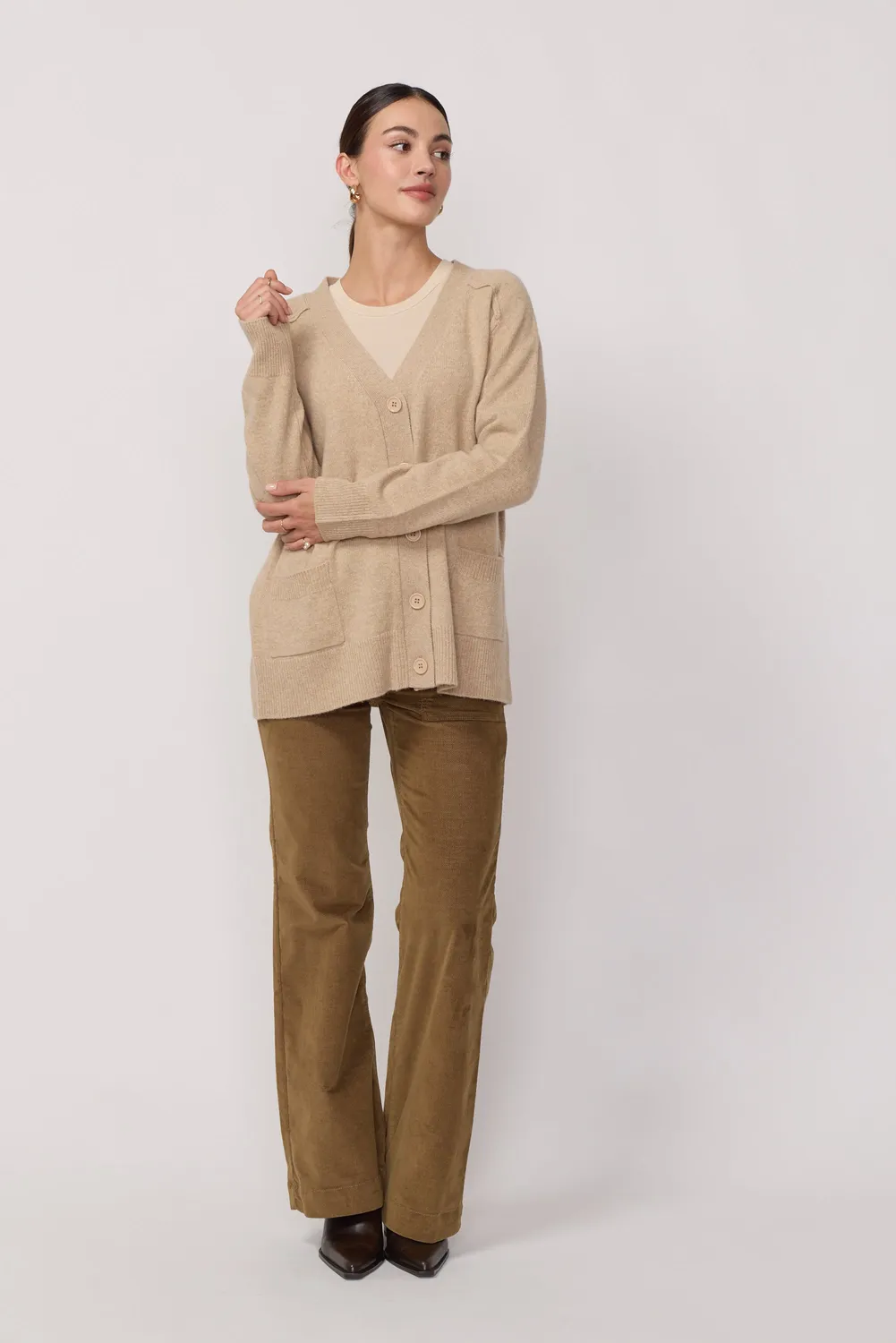 acquaverde Oversize Col V cardigan beige lana