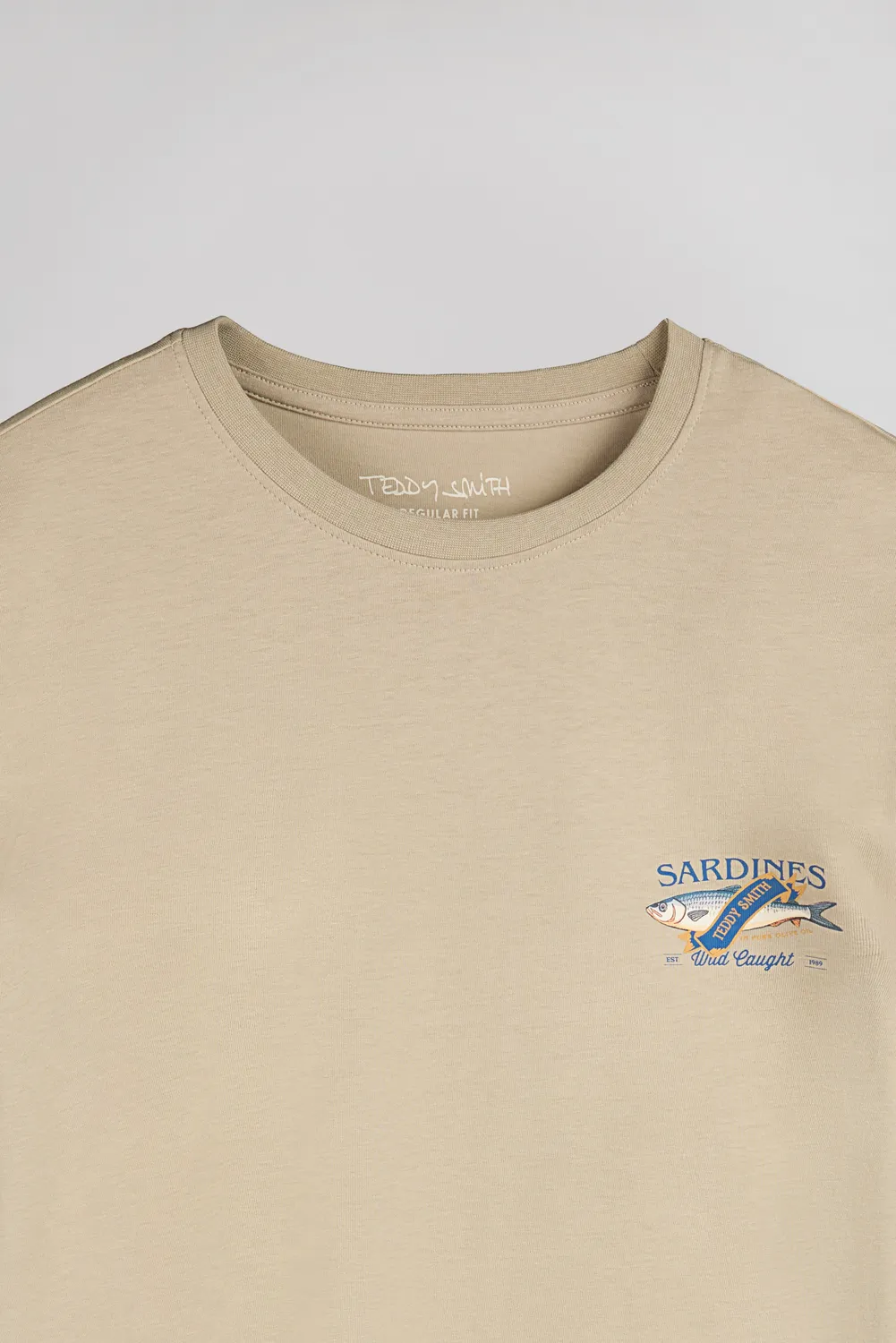 Teddy Smith T-Fish T-Shirt Uomo Beige Girocollo Stampa