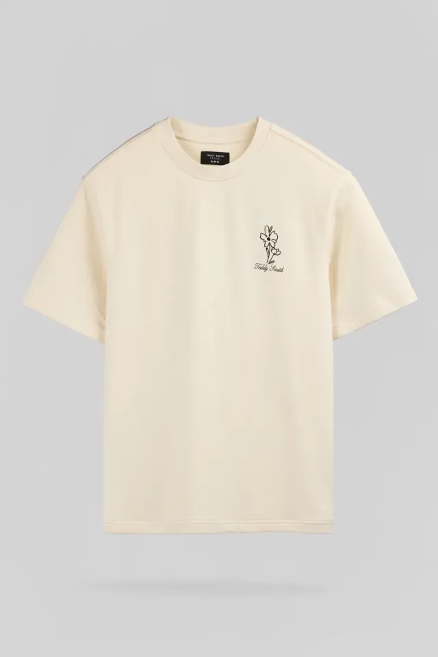 Teddy Smith T-Flowers MC Naturel T-Shirt Uomo Ecru Cotone