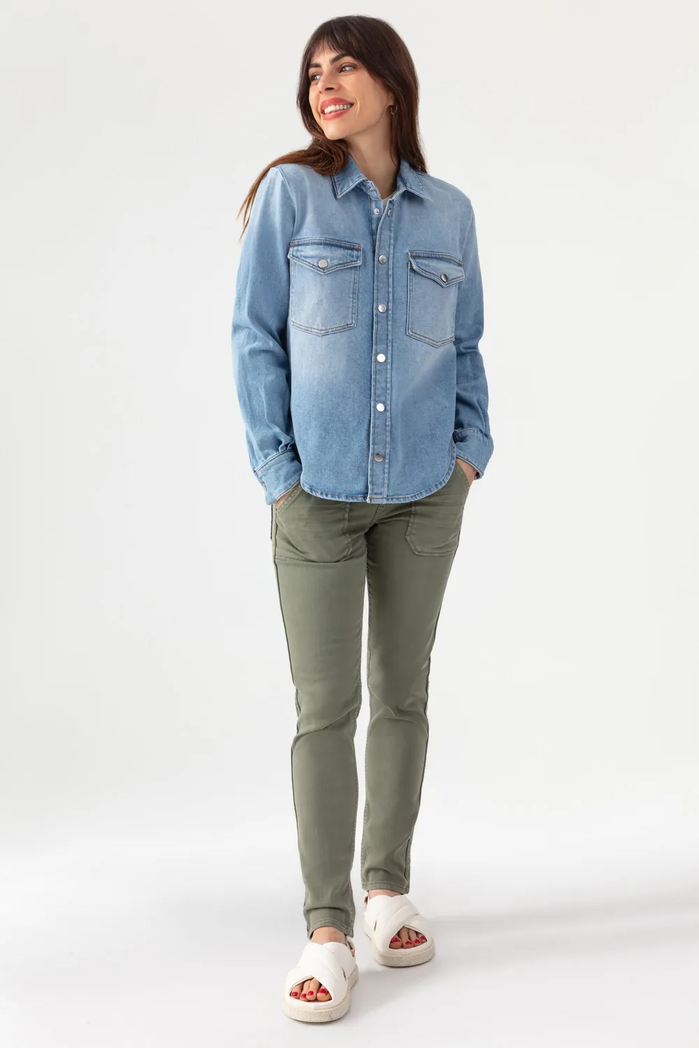 Acquaverde Pierce pantaloni kaki vita media caviglia