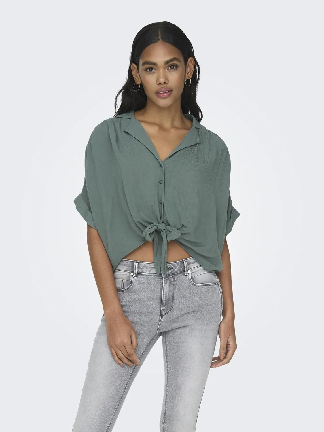 ONLY Camicia Nodo Collo Donna Bianca Maniche Corte