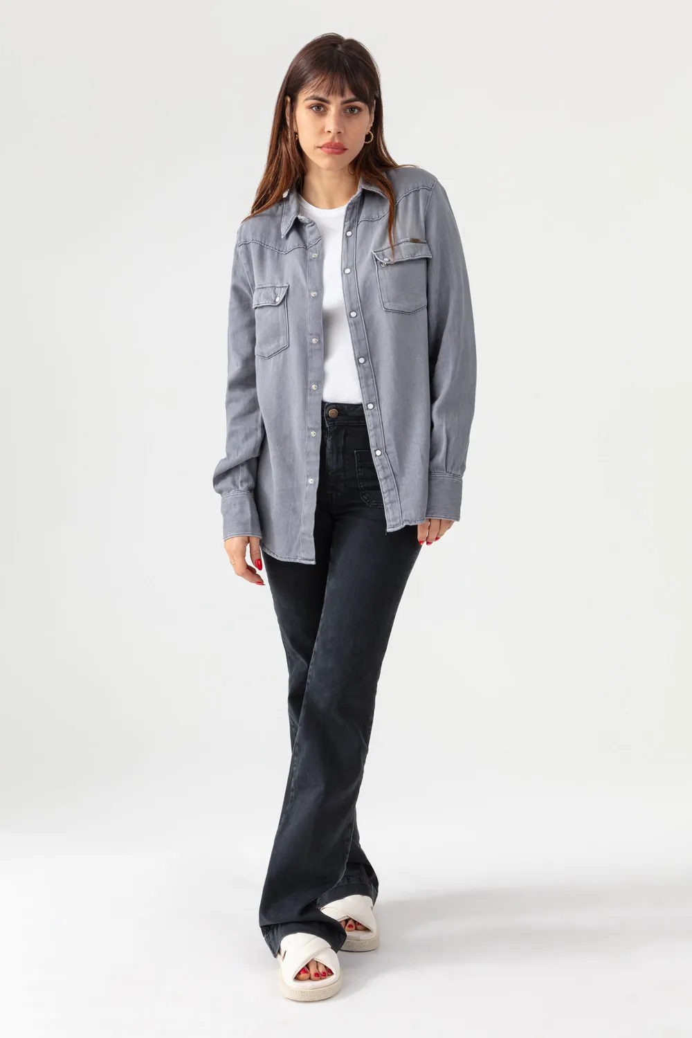 acquaverde Clyde Used Grey camicia western bottoni