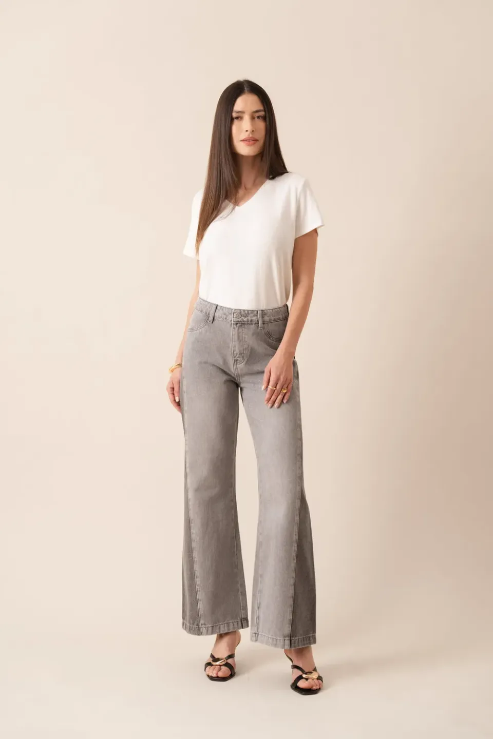 Oraije Mason jeans wide grigio bicolore cotone