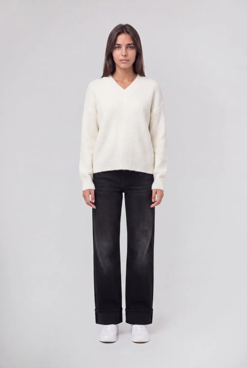 Teddy Smith P-Keith Middle White maglione scollo V panna