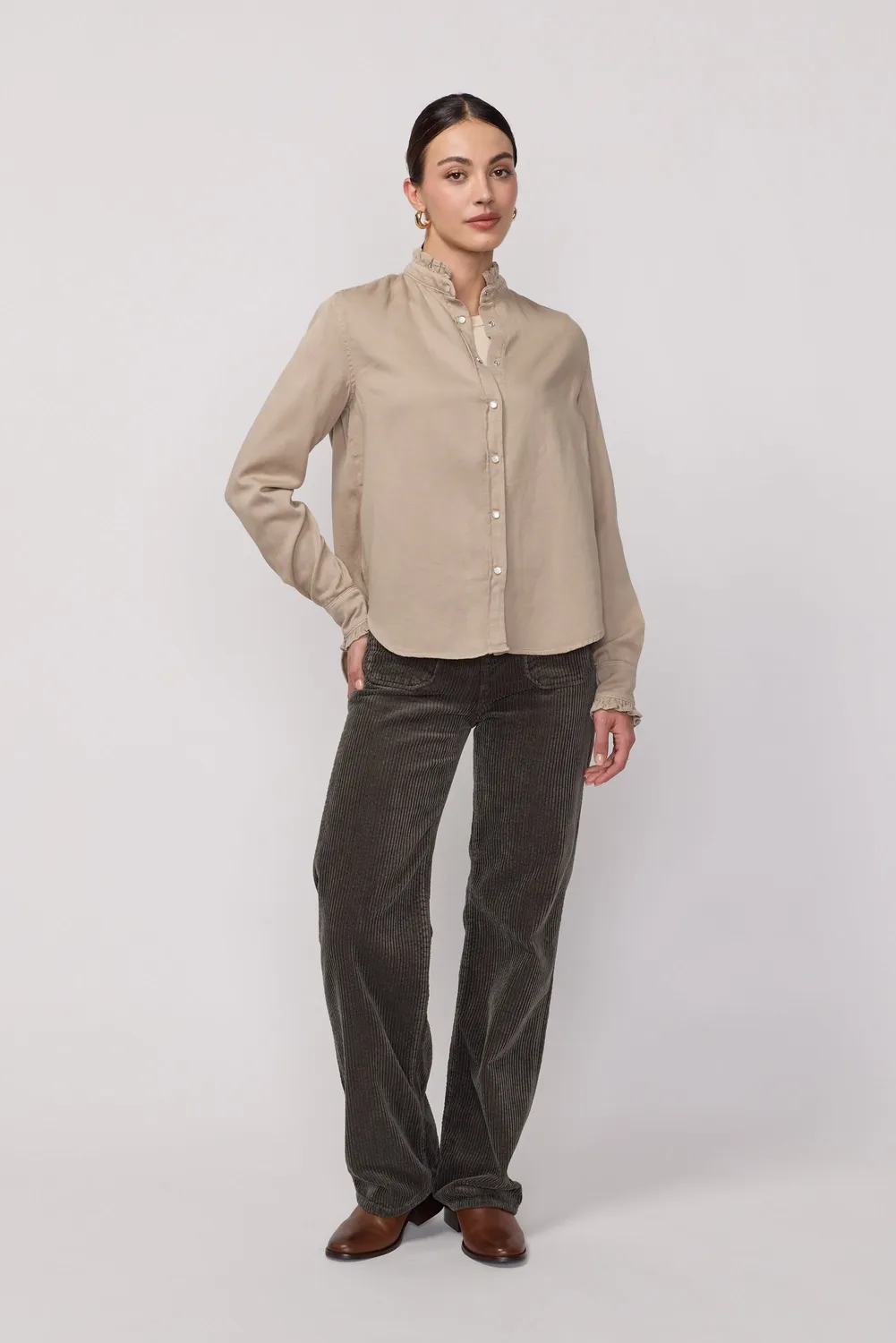 acquaverde Gaby camicia Argile collo volant
