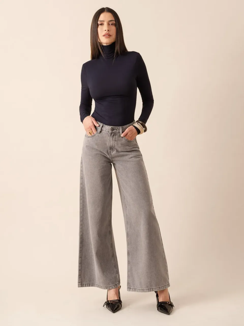 Oraije Giovani jeans palazzo grigio chiaro regular