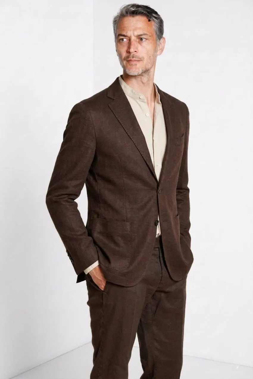 Mason's Da Vinci blazer uomo twill lino marrone