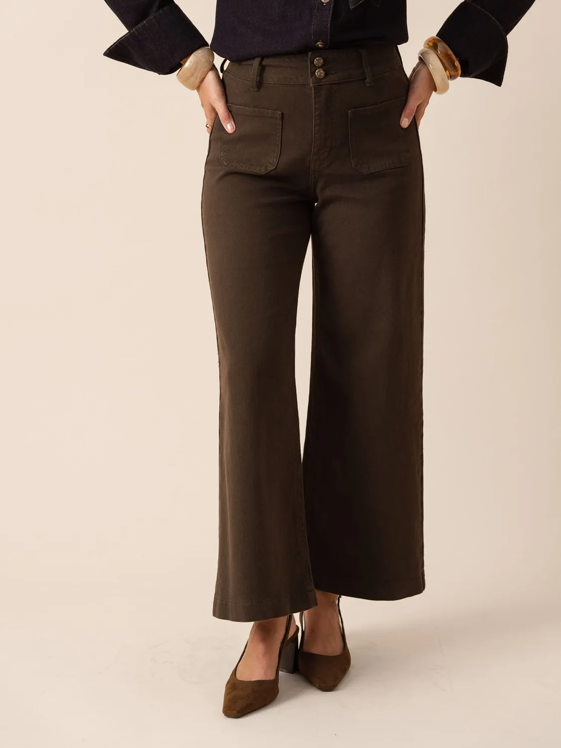 Oraije Violette jeans wide cioccolato vita alta