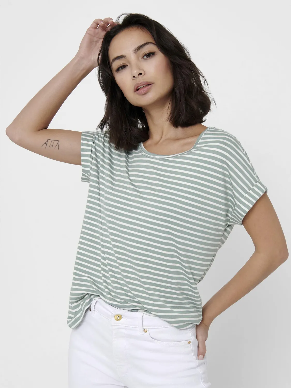 ONLY Solo maglia righe manica corta scollo rotondo Cloud Dancer
