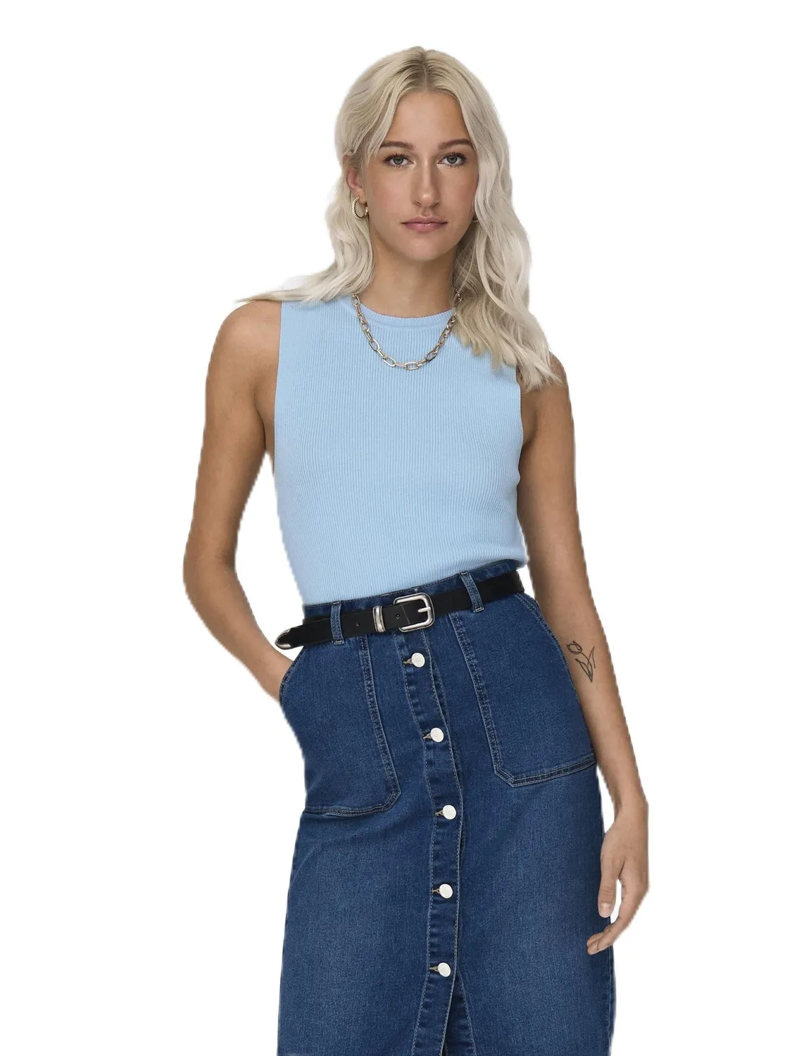 Only Majli Top Donna in Maglia Smanicato Scollo Tondo