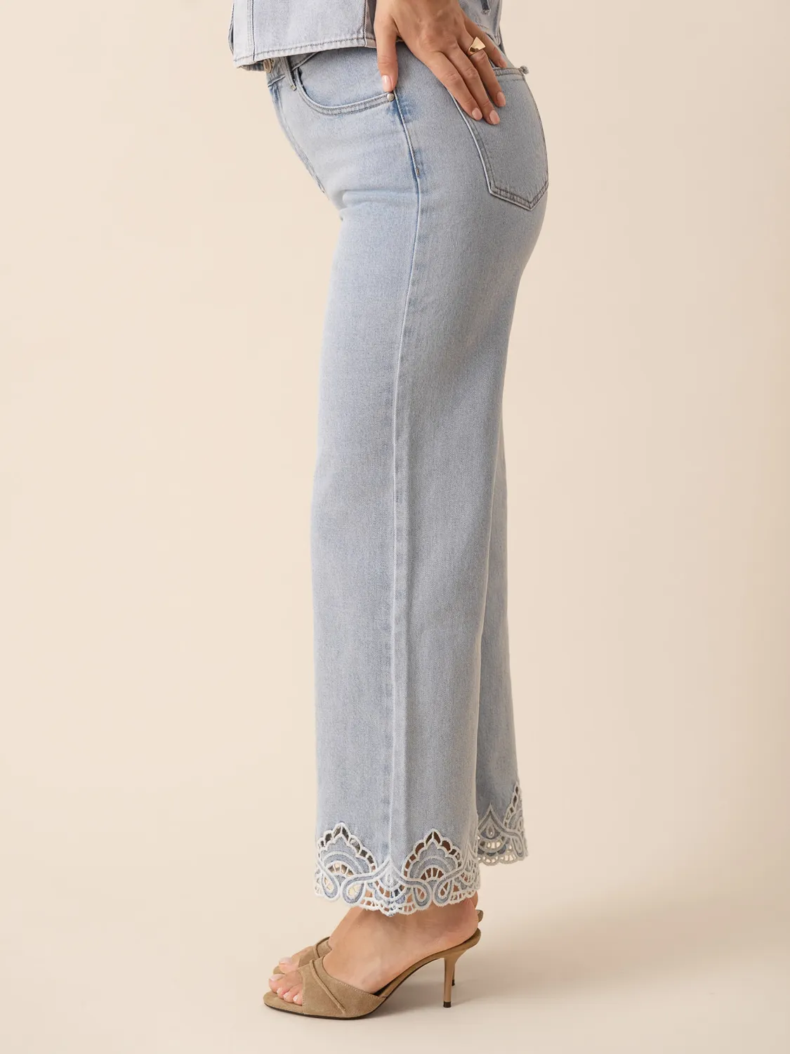 Oraije Nola jeans wide azzurro pizzo