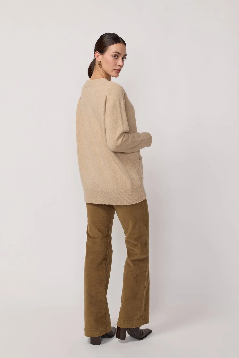 acquaverde Oversize Col V cardigan beige lana