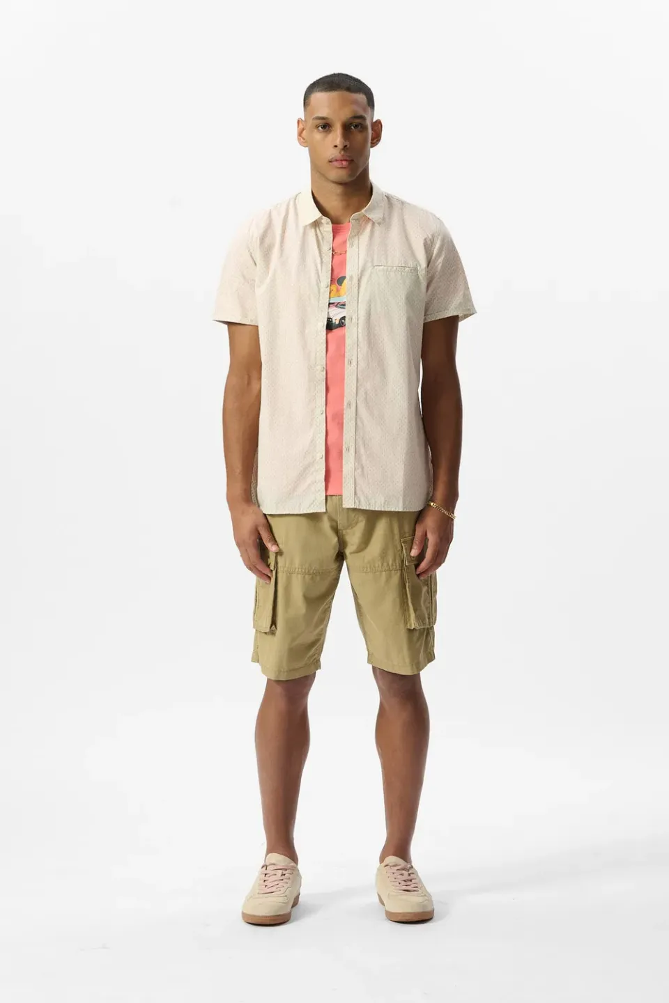 Teddy Smith Cut camicia uomo slim maniche corte crema