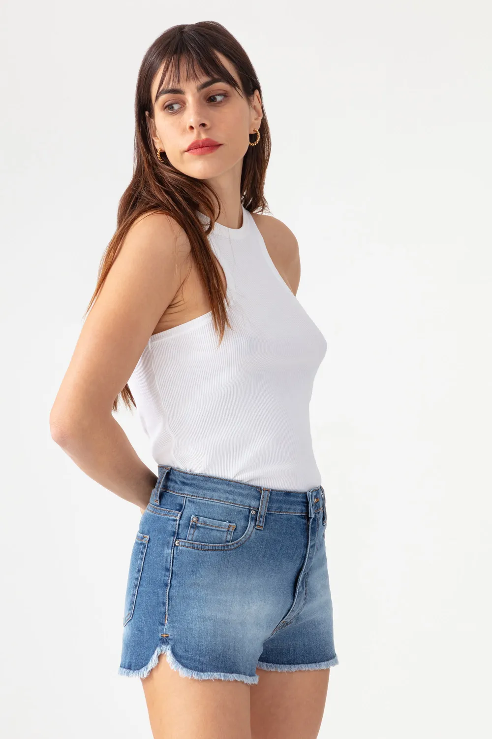 Acquaverde Luigi shorts jeans Worn vita alta sfrangiato