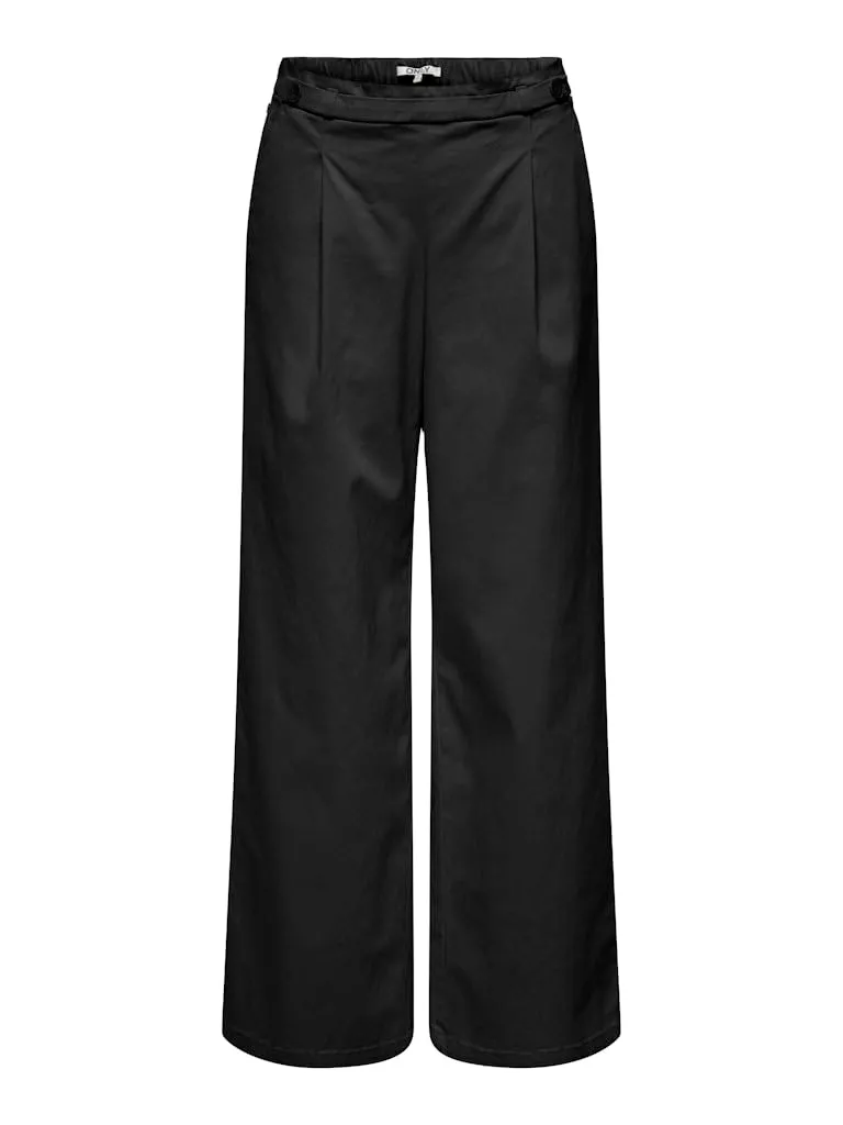 ONLY Onlstella pantaloni wide pull-up neri vita media