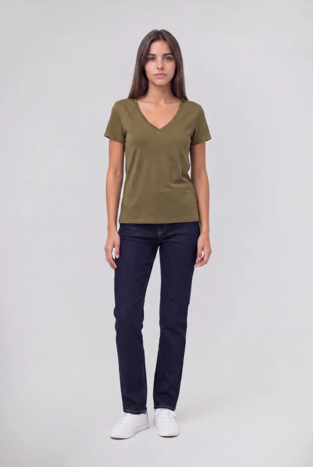 Teddy Smith T-MIA T-Shirt Donna Verde Sweet Jungle Scollo V