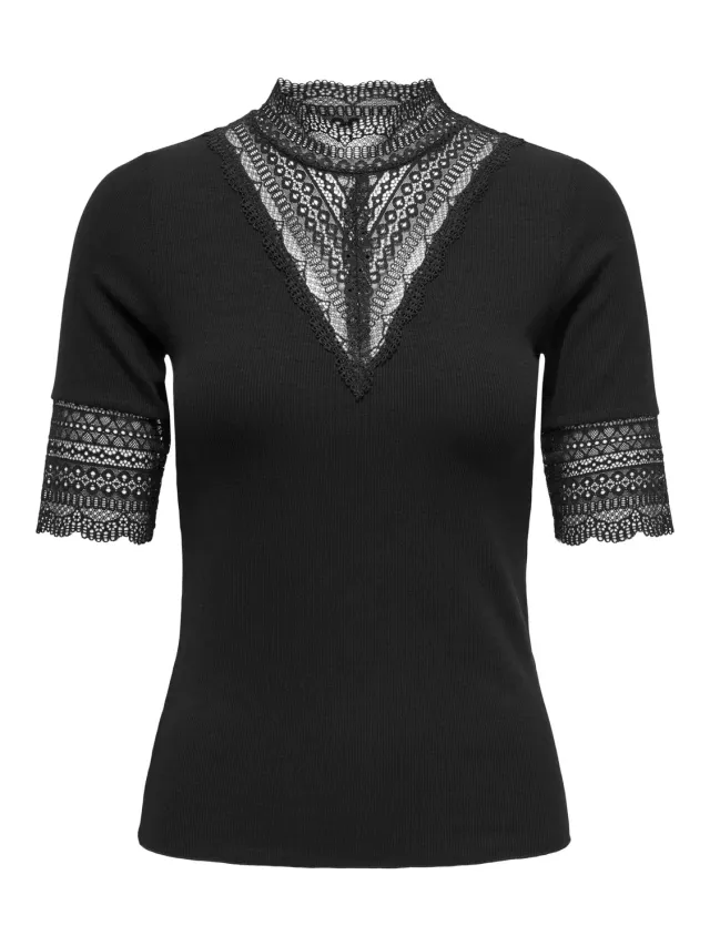 ONLY Onltilde Highneck Top Nero XS Manica Corta
