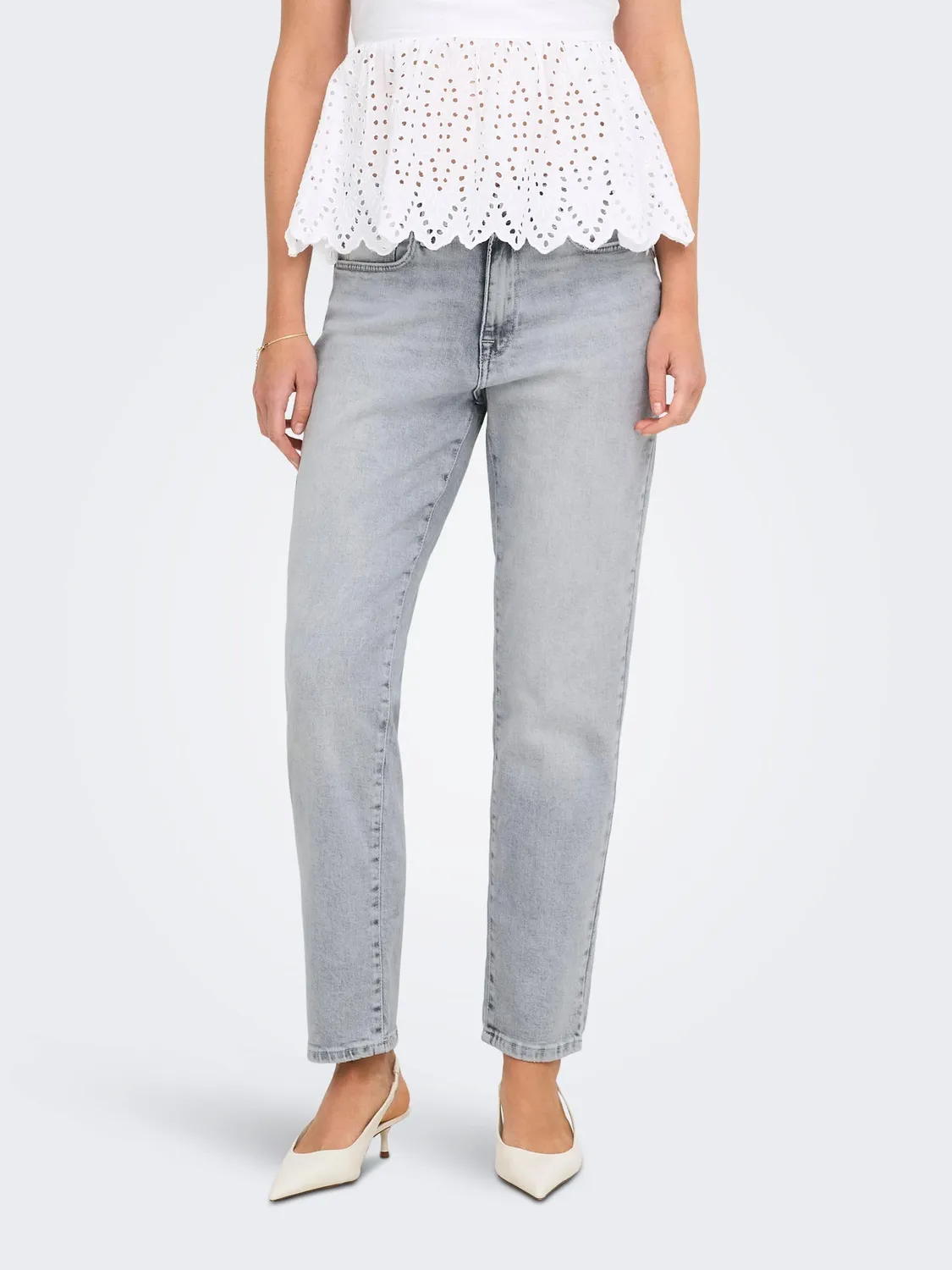 ONLY Onlemily Stretch HW St AK DNM Crop jeans grigio chiaro