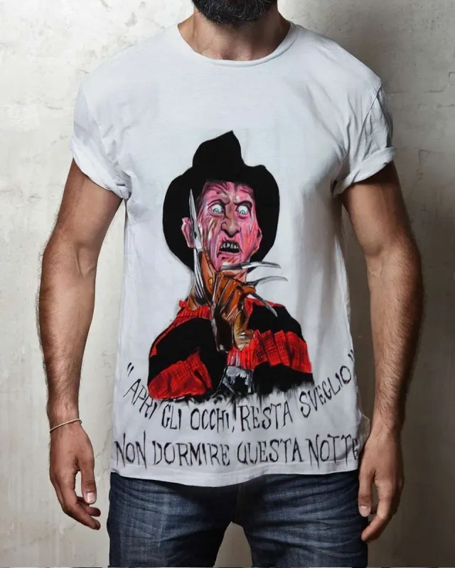 Never Say Never Freddy Krueger t-shirt dipinta a mano