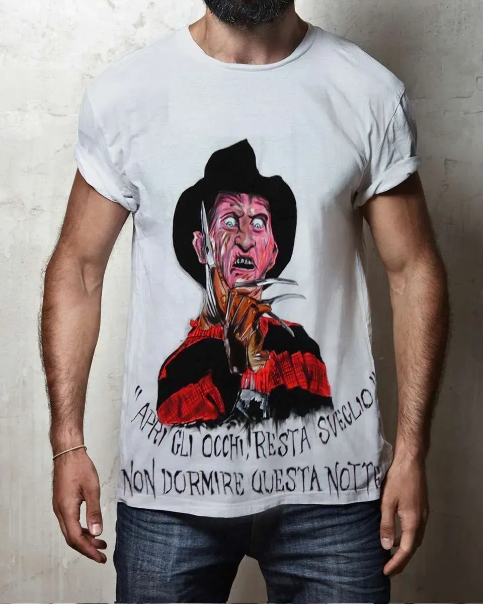 Never Say Never Freddy Krueger t-shirt dipinta a mano