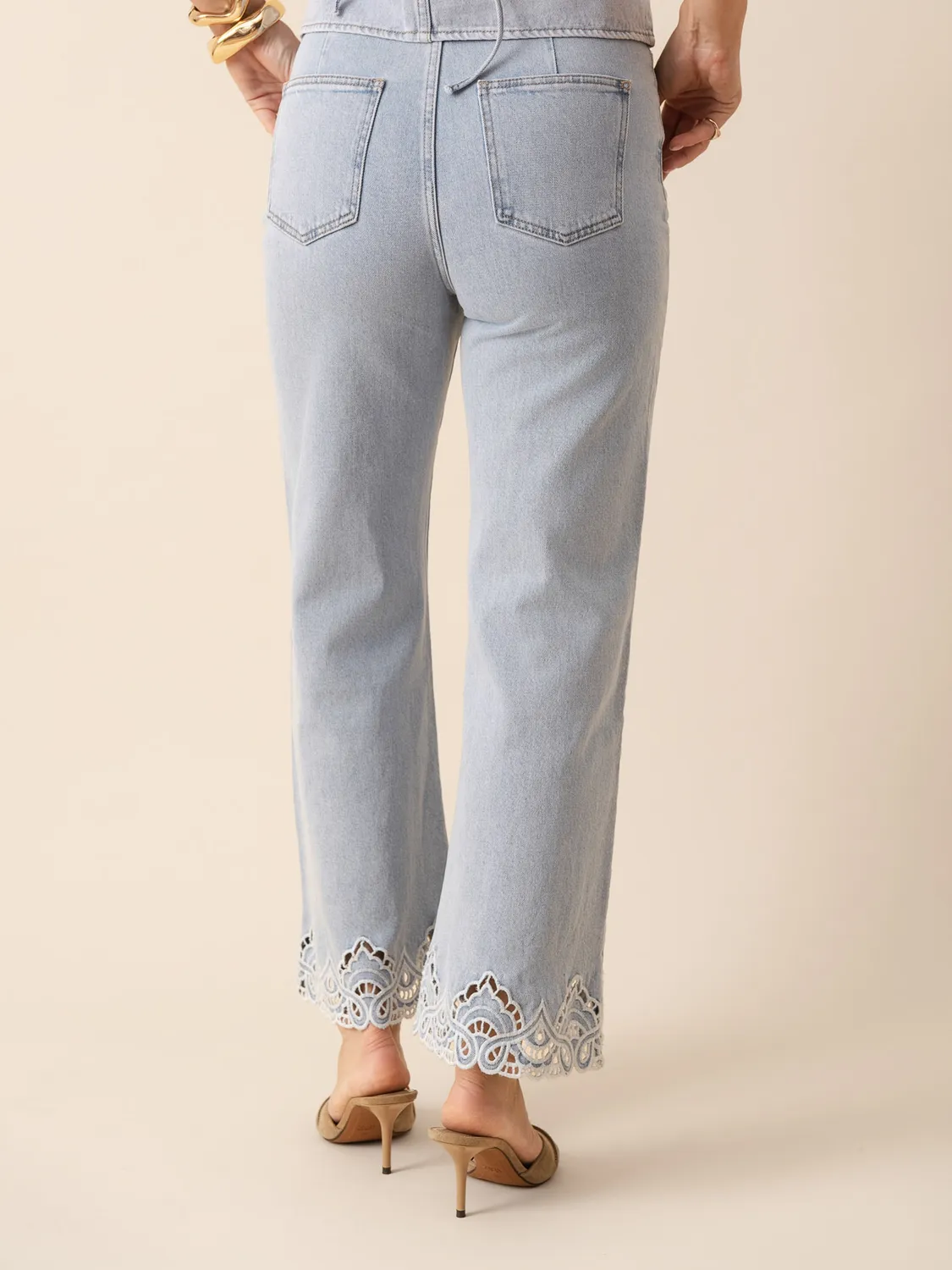 Oraije Nola jeans wide azzurro pizzo