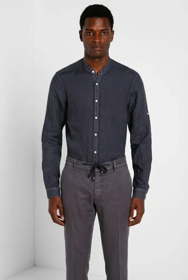 Mason's Porto camicia uomo carta da zucchero lino