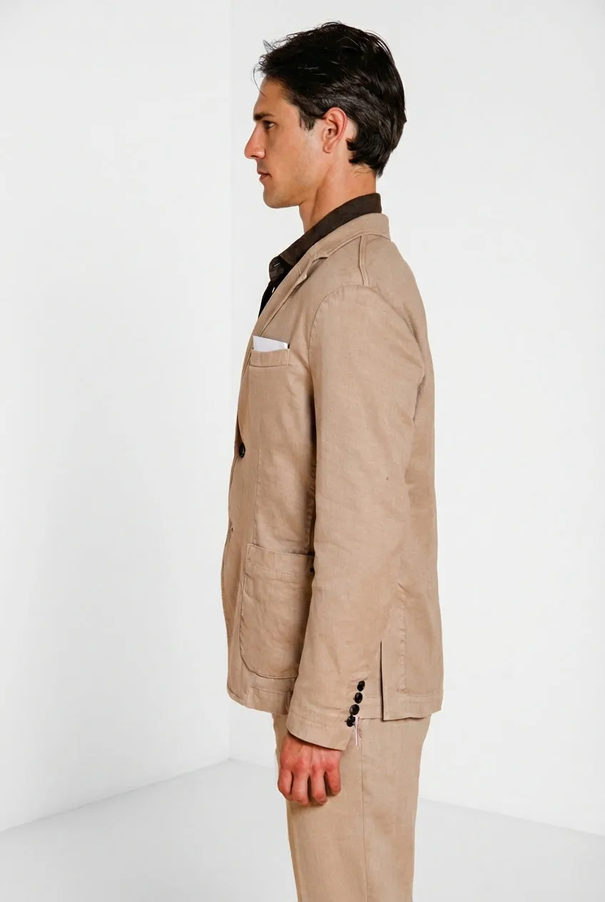 Mason's Da Vinci blazer uomo beige medio lino e cotone