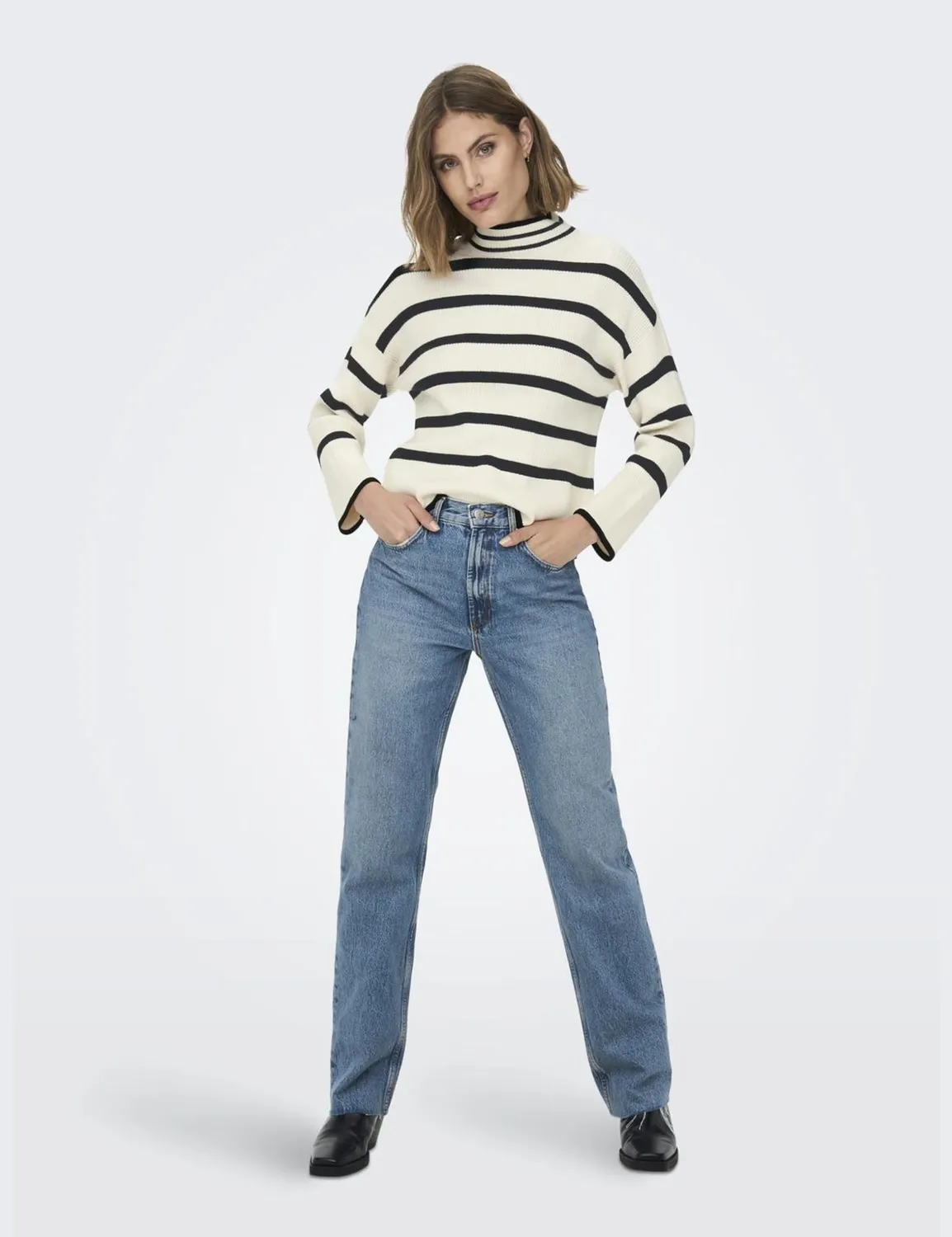 ONLY ONLIBI maglione donna nero girocollo righe