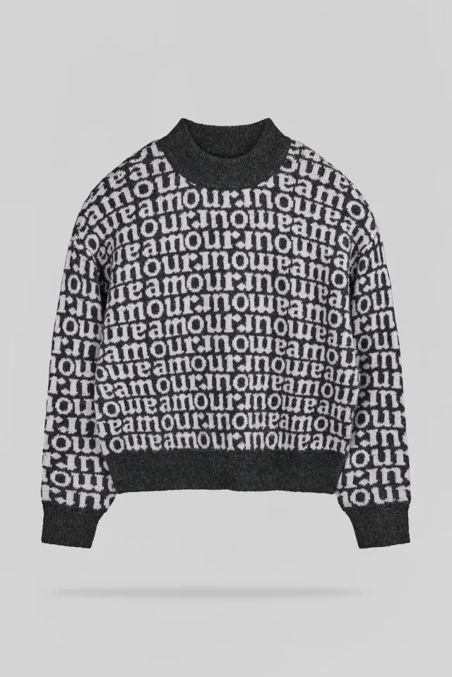 Teddy Smith P-Jade JR Maglione Jacquard Melange Black Bimba