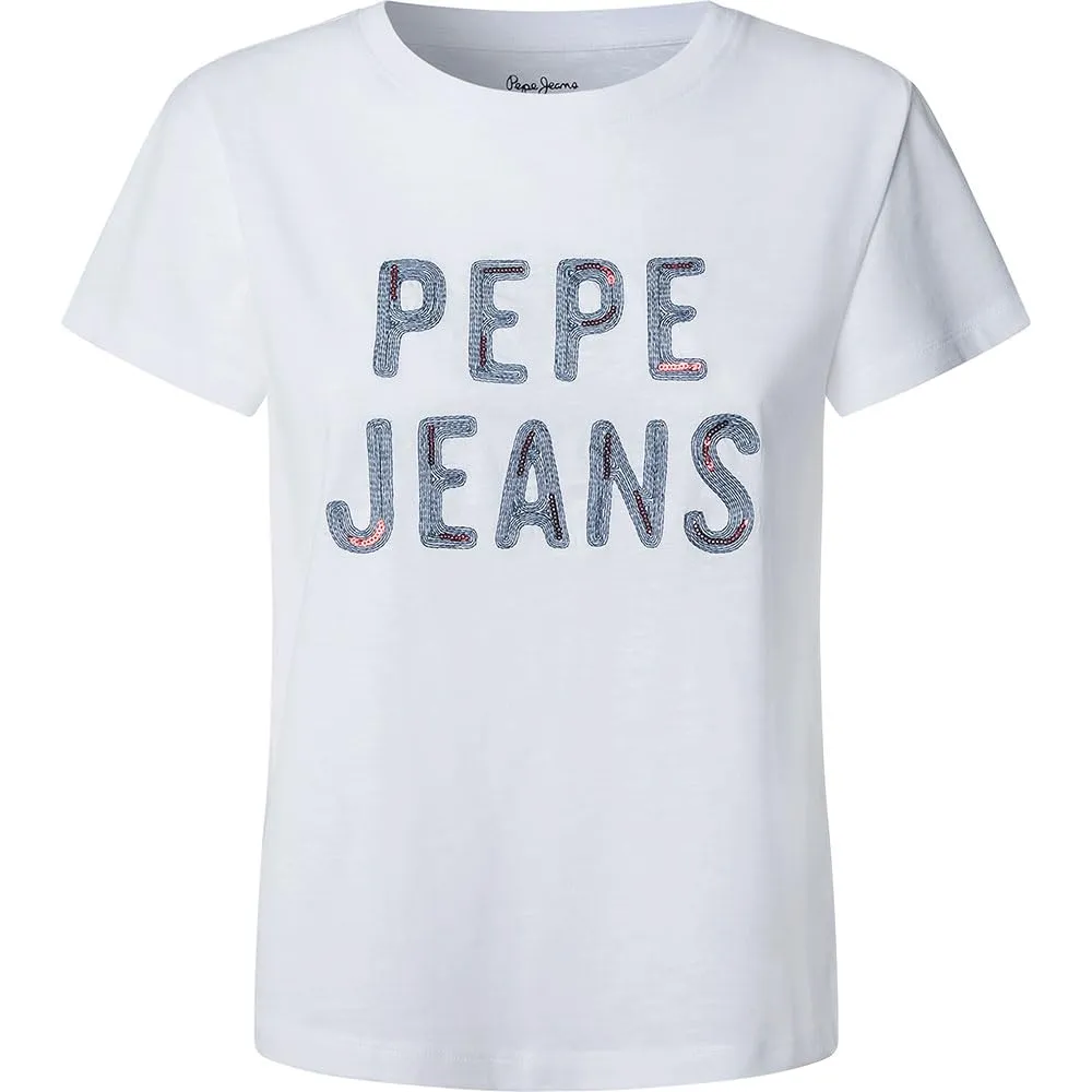 Pepe Jeans Badi T-Shirt Donna XS Bianca Paillettes