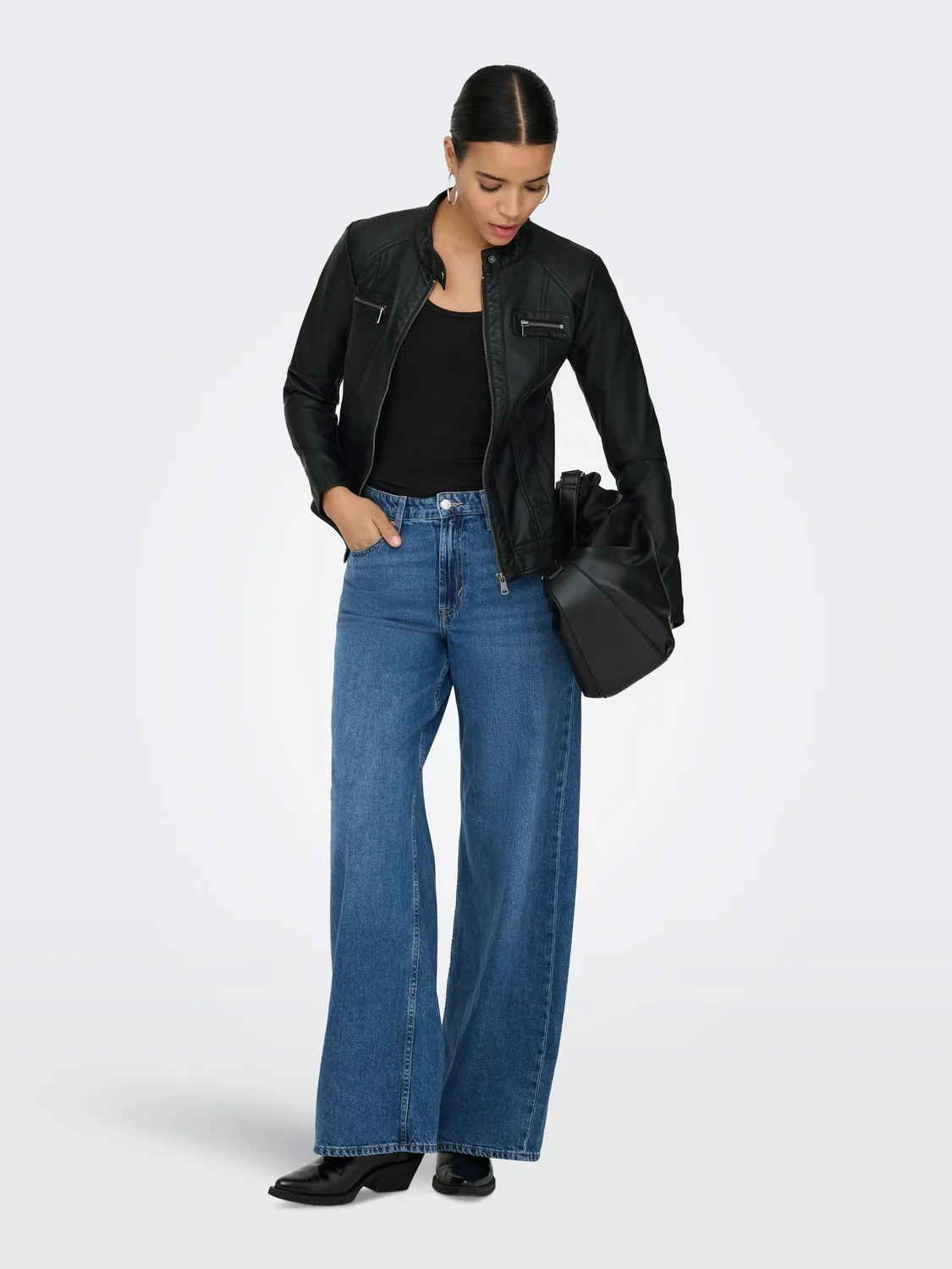 ONLY Mao Giacca Pelle Donna S Nera Collo Coreano