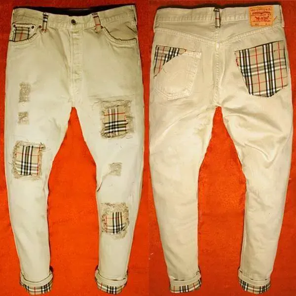 Never Say Never Levi’s Vintage Beige jeans tessuto check personalizzato