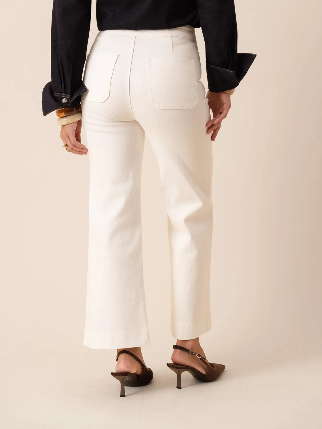 Oraije Victorine jeans wide bianchi bottoni a ponte